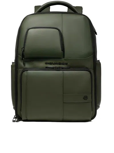 Piquadro Expandable Laptop Backpack Front Zip Pocket In Green
