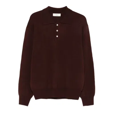 Dunst Brown Sweater With Polo Collar And Ribbed Details In Cashmere Man In Brown