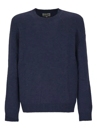 Mc2 Saint Barth Crew Neck Long Sleeve Ribbed Sweater In Blue