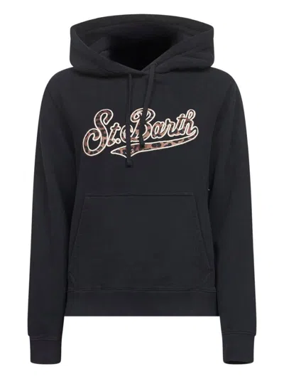 Mc2 Saint Barth Black 'virginia' Sweatshirt In Cotton With Logo With Animalier Print In Black