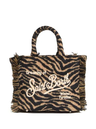 Mc2 Saint Barth Zebra-print Mini Felt Vanity Bag In Brown