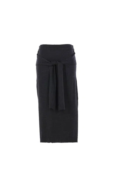 Lemaire Midi Skirt With Self-tie Belt In Black