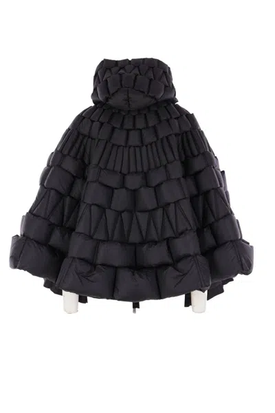 Raxxy Hooded Cape In Black Polyamide In Black