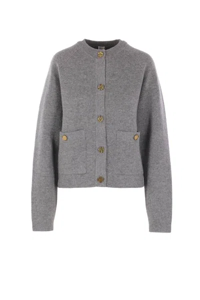 Totême Womens Grey Melange Hammered Button Round-neck Wool-blend Cardigan Xs In Gray
