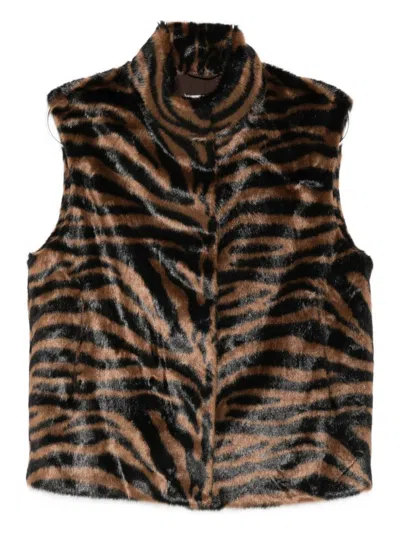 Mc2 Saint Barth Ambre Fur Sleeveless Jacket In Brown
