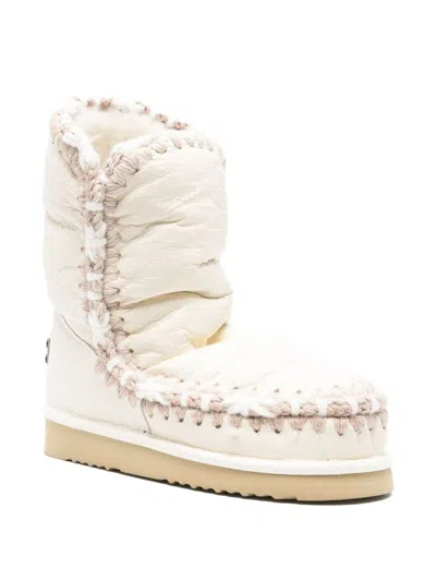 Mou Eskimo 24 Low Heels Ankle Boots In White Leather In Multi