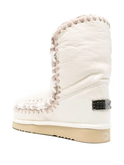 Mou Eskimo 24 Low Heels Ankle Boots In White Leather In Multi
