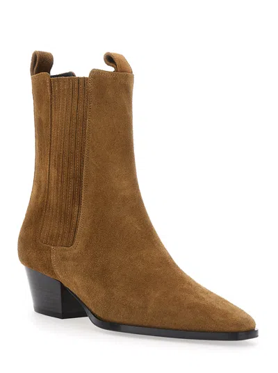 Aeyde Women Beige Ankle Boots With Elastic Side Panel In Suede Woman In Multi