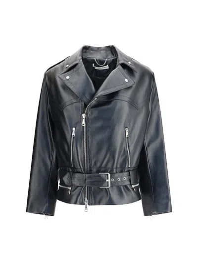 Alessandra Rich Women Leather Biker Jacket In Black