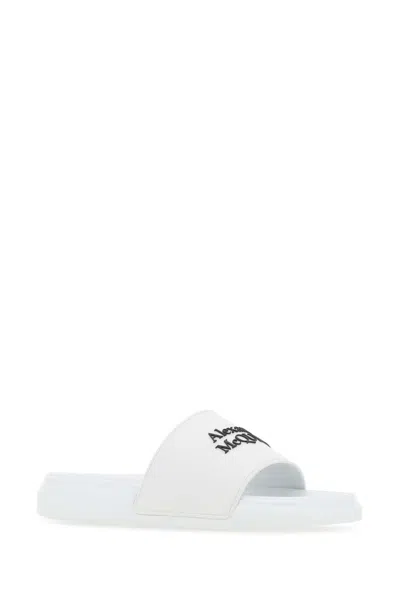 Alexander Mcqueen Men White Rubber Slippers In Multi