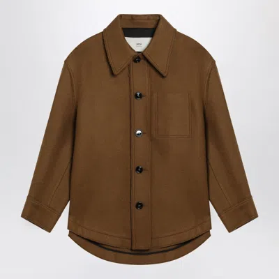 Ami Alexandre Mattiussi Wool Shirt Featuring Chest Pocket And Long Sleeves In Brown
