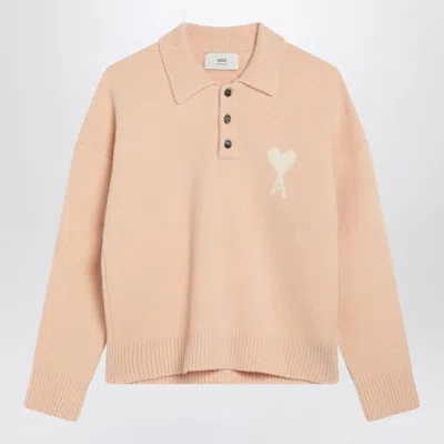 Ami Alexandre Mattiussi Ami Paris Powder Pink Ami De Coeur Polo Sweater Men In Neutral