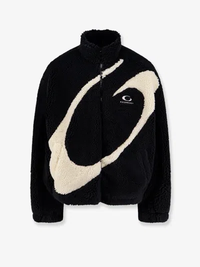Balenciaga Oversized Fleece Texture High Neck Jacket In Black