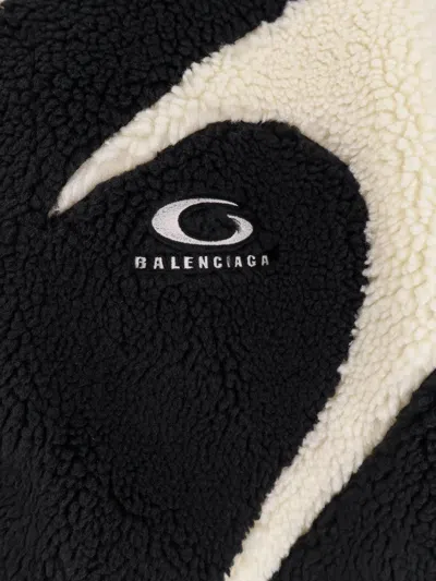 Balenciaga Oversized Fleece Texture High Neck Jacket In Black