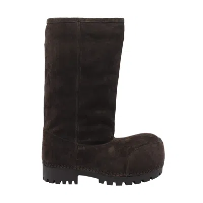 Balenciaga Suede Mid-calf Chunky Sole Ankle Boots In Brown