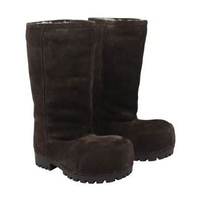 Balenciaga Suede Mid-calf Chunky Sole Ankle Boots In Brown
