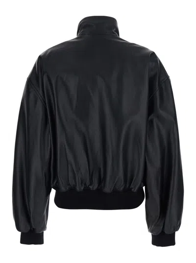 Balenciaga Women Black Jacket With Dropped Shoulders And High Neck In Leather Woman In Black