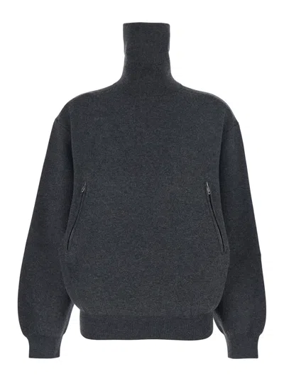 Balenciaga Women Grey Turtleneck Sweater With Rear Zip In Wool Woman In Multi