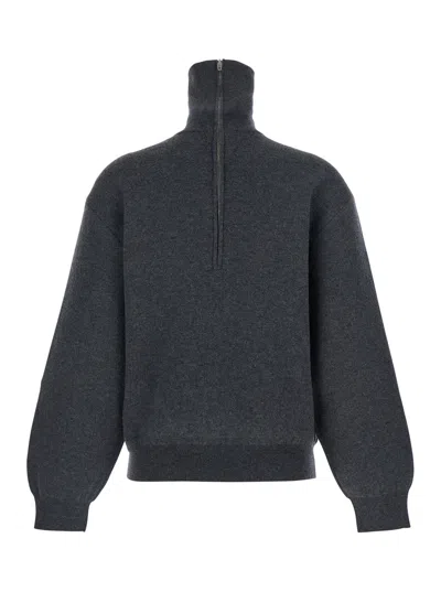 Balenciaga Women Grey Turtleneck Sweater With Rear Zip In Wool Woman In Multi