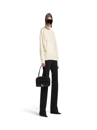 Balenciaga Women Grey Turtleneck Sweater With Rear Zip In Wool Woman In Multi