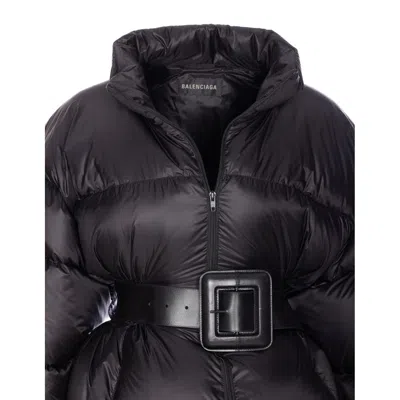 Balenciaga Women Hourglass Belted Short Down Jacket In Black