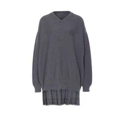 Balenciaga Long Sleeve Layered Sweater Dress In Gray