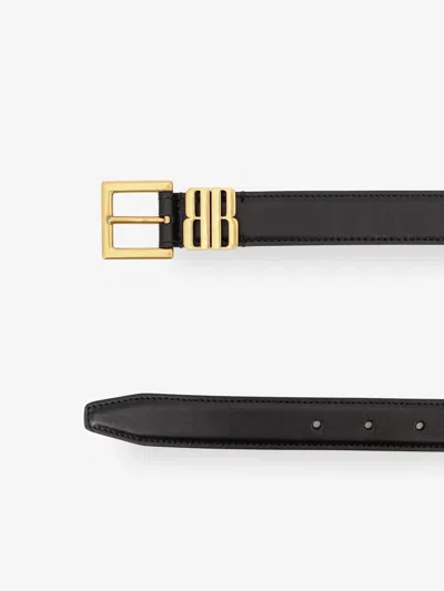 Balenciaga Women Leather Belt With Bb Editor Leather In Black