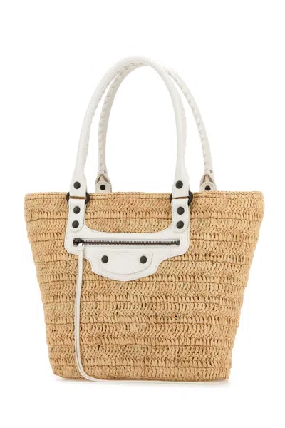 Balenciaga Women Raffia Small Le City Bucket Bag In Brown