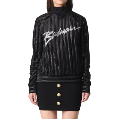 Balmain High-neck Logo Sweater Women In Black