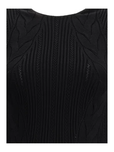 Balmain Sleeveless Torsade Knit Long Dress In Black