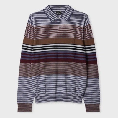 Ps By Paul Smith Purple Merino Wool Stripe Long-sleeve Polo Shirt In Multi