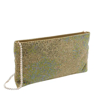 Benedetta Bruzziches Rectangular Rhinestone Chain Strap Clutch Bag In Green