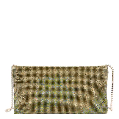 Benedetta Bruzziches Rectangular Rhinestone Chain Strap Clutch Bag In Green