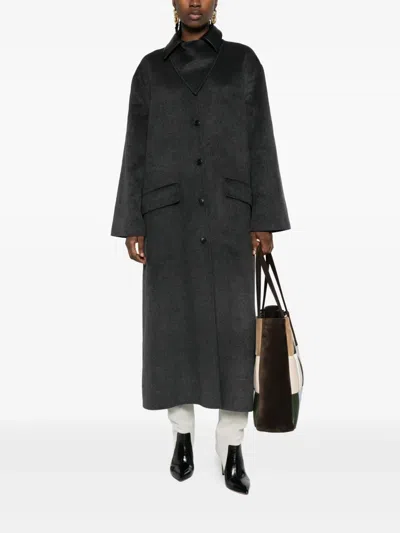 Nanushka Wollmantel Mit Lederkragen In Gray