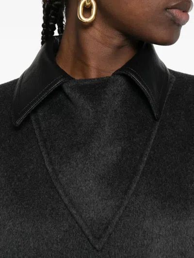 Nanushka Wollmantel Mit Lederkragen In Gray