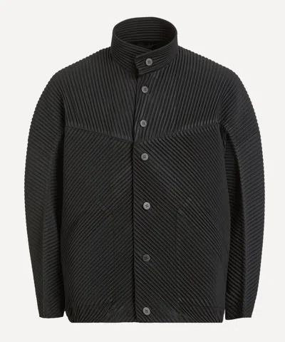 Issey Miyake Textured Fabric Jacket Elastic Hem Front Pocket In Black