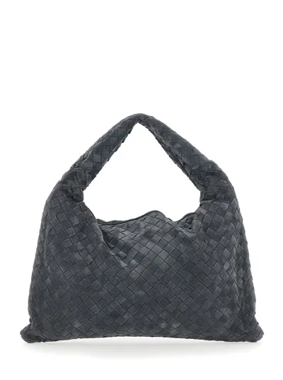 Bottega Veneta Women 'hop Small' Grey Shoulder Bag With Intreccio Motif In Suede Woman In Gray