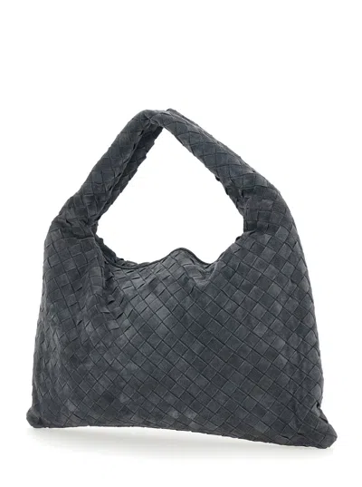 Bottega Veneta Women 'hop Small' Grey Shoulder Bag With Intreccio Motif In Suede Woman In Gray