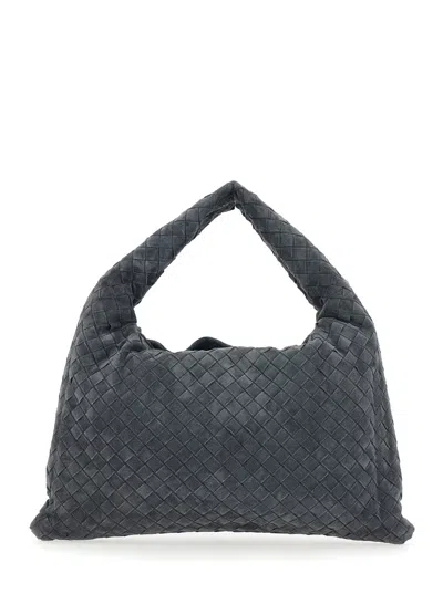 Bottega Veneta Women 'hop Small' Grey Shoulder Bag With Intreccio Motif In Suede Woman In Gray