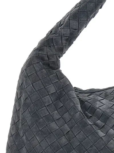 Bottega Veneta Women 'hop Small' Grey Shoulder Bag With Intreccio Motif In Suede Woman In Gray