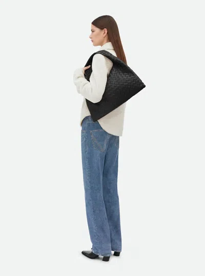 Bottega Veneta Women 'hop Small' Grey Shoulder Bag With Intreccio Motif In Suede Woman In Gray