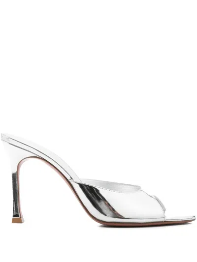 Amina Muaddi Alexa 95 Metallic Leather Mules In Silver