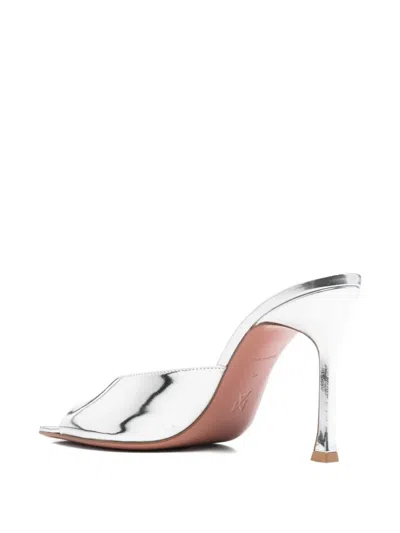Amina Muaddi Alexa 95 Metallic Leather Mules In Silver