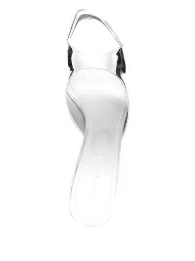 Amina Muaddi Alexa 95 Metallic Leather Mules In Silver