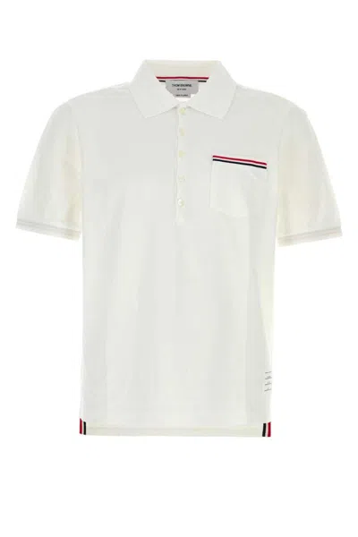 Thom Browne White Piquet Polo Shirt In White
