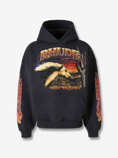 Rhude Stallion Logo-print Hooded Cotton Sweatshirt In Black