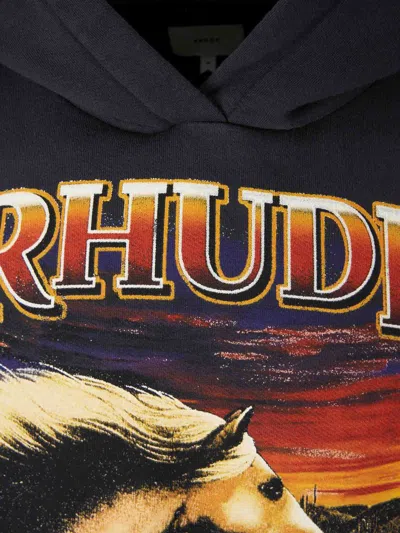 Rhude Stallion Logo-print Hooded Cotton Sweatshirt In Black