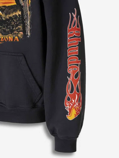 Rhude Stallion Logo-print Hooded Cotton Sweatshirt In Black