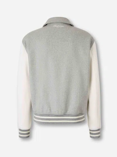 Balmain Gray Bicolor Wool Varsity Bomber Jacket In Black