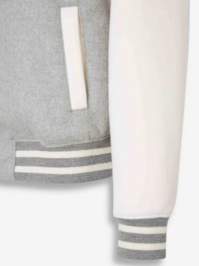 Balmain Gray Bicolor Wool Varsity Bomber Jacket In Black